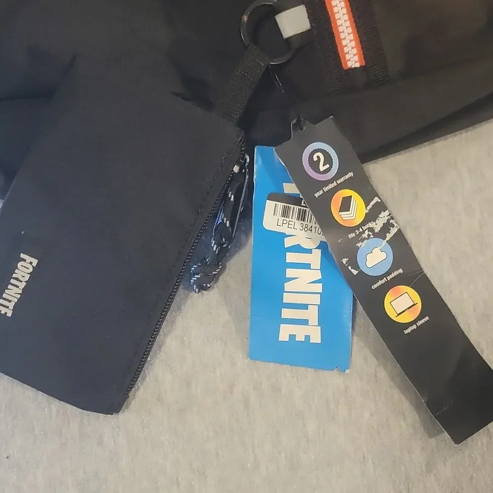 Fortnite Backpack w/ Matching Zip Pouch Black Orange Laptop Sleeve New With Tags